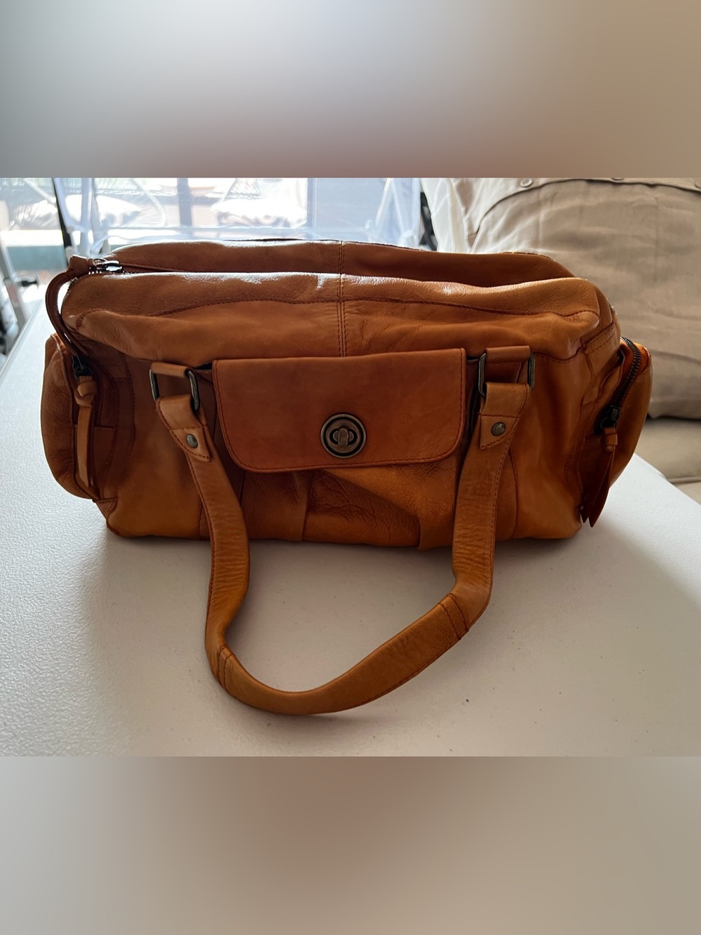 Classic Tan Leather Hand Bag - Timeless Everyday Tote by Pieces